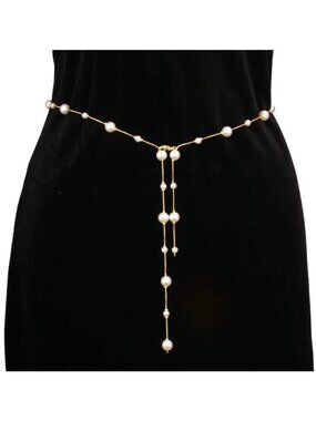 Gold Pearl Chain Waist Belt With Adjustable Design